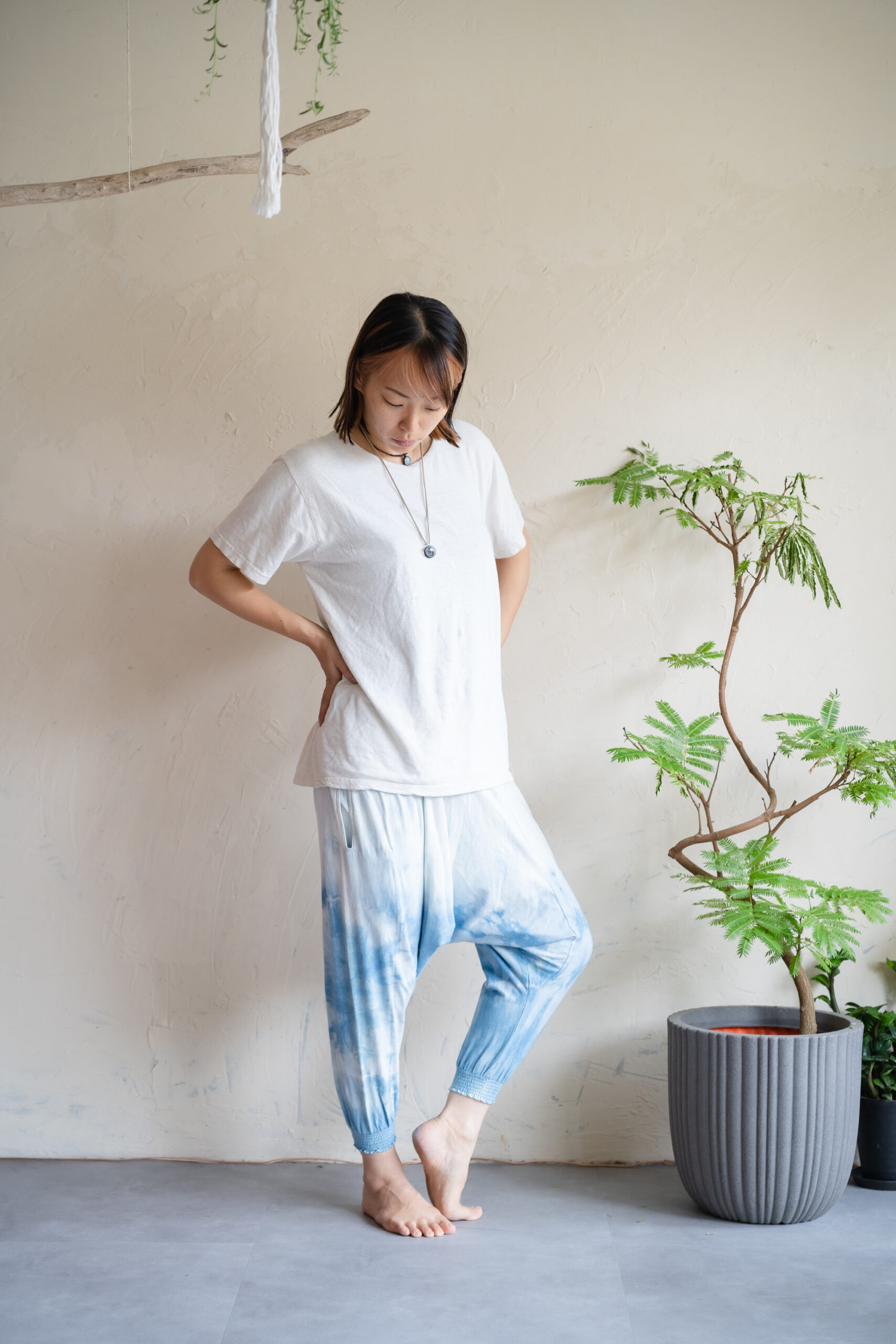 天然素材・草木染め】Womenモモンガパンツ ヘンプコットン(ブルー 