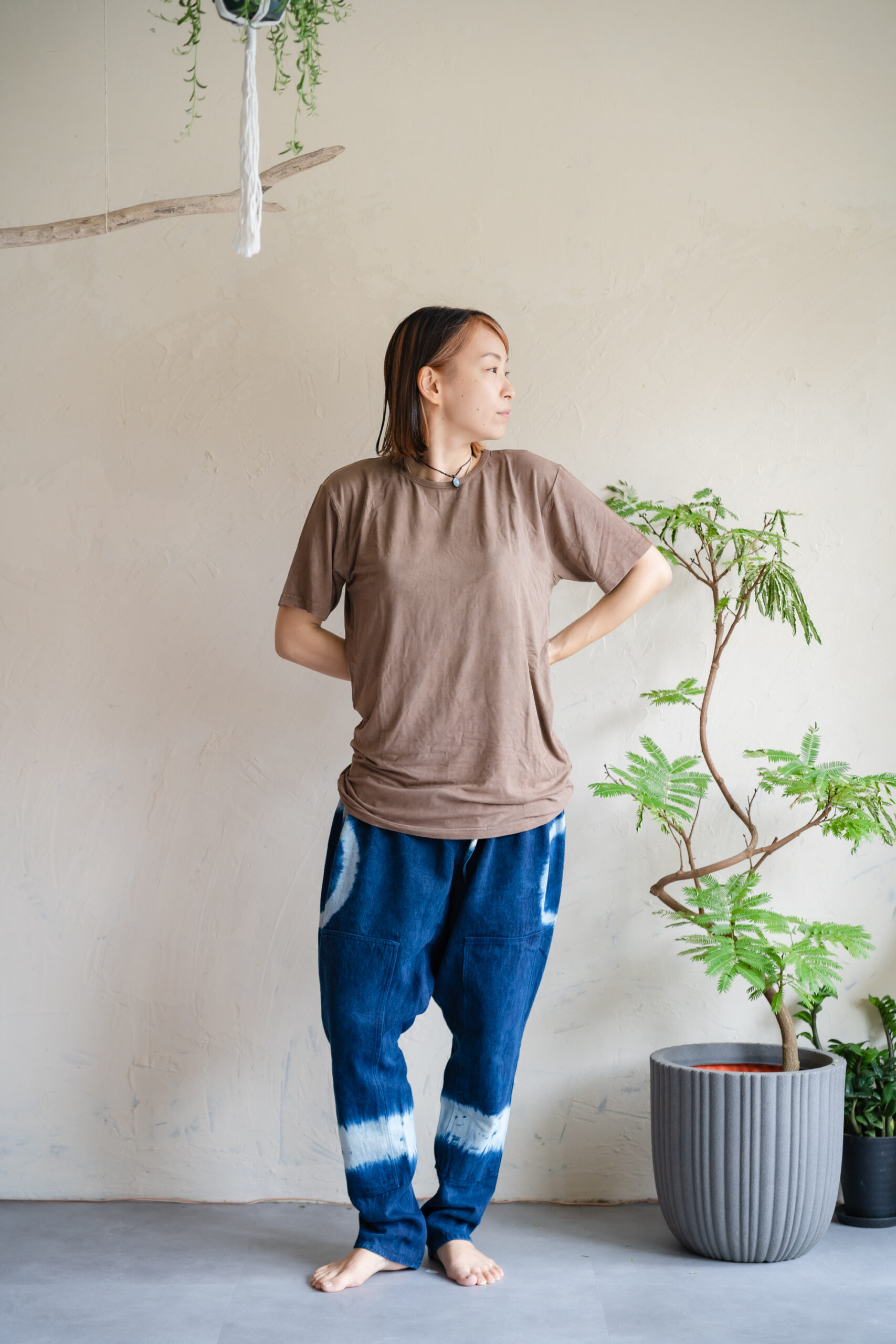 天然素材・草木染め】Unisex Tシャツ バンブー無地(ブラウン/L 