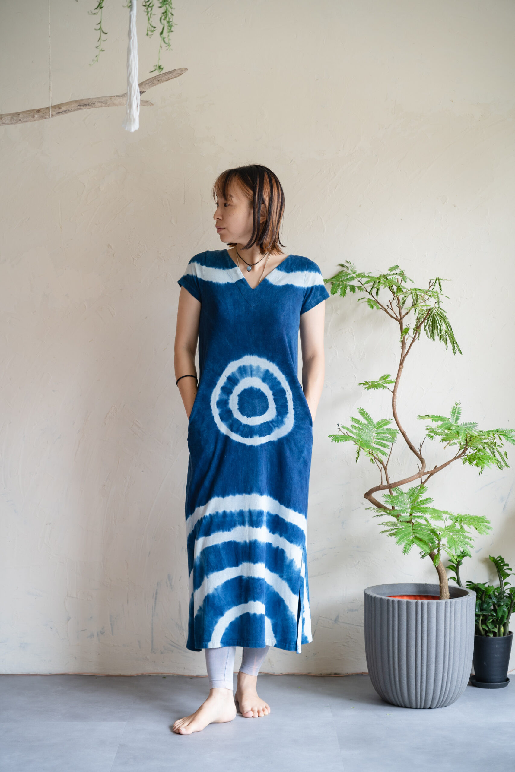 天然素材・草木染め】 ハーフスリーブワンピース ヘンプコットン 